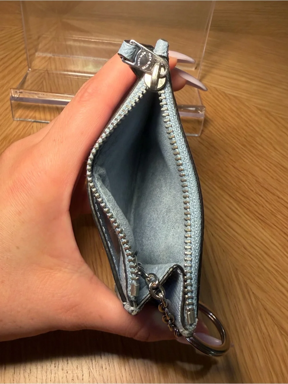 COACH Light Blue Leather Mini Skinny ID Case Key Case - Picture 3 of 3